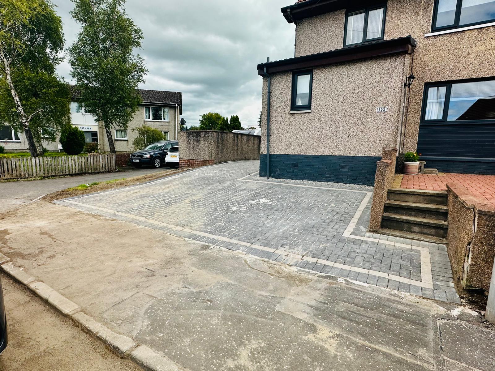 Monoblock driveway and path installed to a semi-detached house